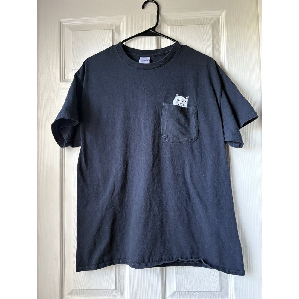 RIPNDIP Black T-Shirt Lord Nermal Cat Pocket Tee Men’s Large Graphic Shirt